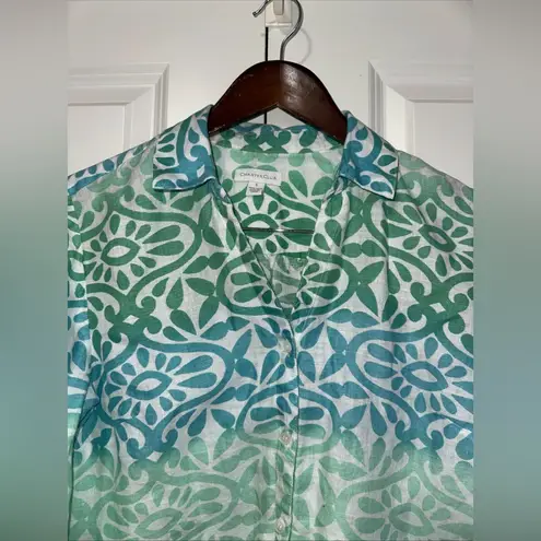 Charter Club Lightweight Button Down Designed Longsleeve Blouse S