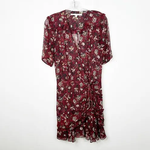 Veronica Beard | Floral Bordeaux Dakota Ruched Silk Mini Dress Burgundy Size 2