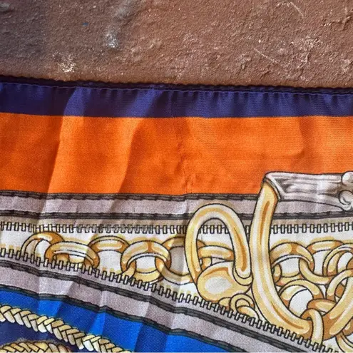 Vibrant Vintage Orange Blue Gold Chain Tassel Rope Scarf Wrap Hearts