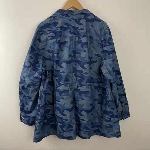 Woman Within  Blue Camouflage Lightweight Cotton Utility Jacket Top  L 18 20