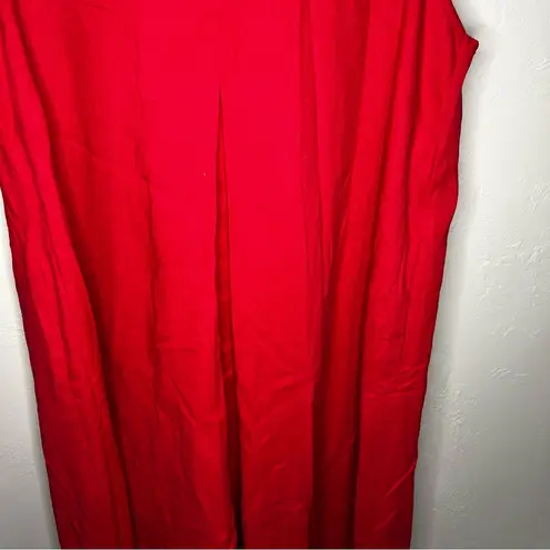 Aakasha Raspberry Red Linen Front Pleated Hood Sleeveless Lagenlook Maxi Dress Size XL