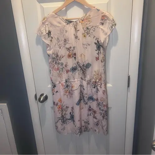 Rebecca Taylor pink blush floral silk v neck tie waist meadow dress