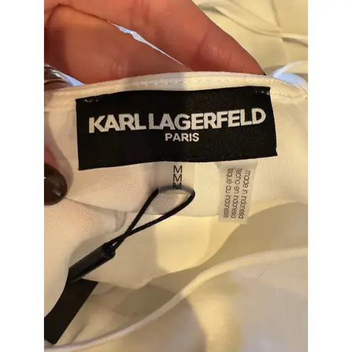 Karl Lagerfeld Shirt Women Medium White Satin Silky Tie Back Blouse NWT Preppy