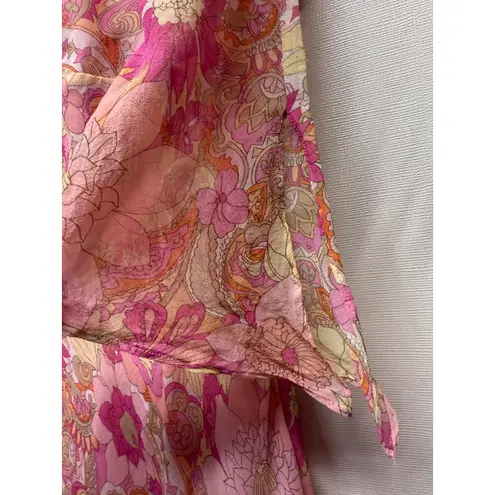 Allison Taylor Y2K Vtg Silk Babydoll Top M Pink Floral Coquette Fairy Asymmetric