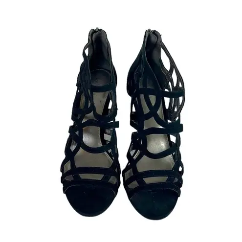 Kelly & Katie Cage Heels 4” Pumps Sandals Heel Zip Black Suede Women’s Size 7.5M