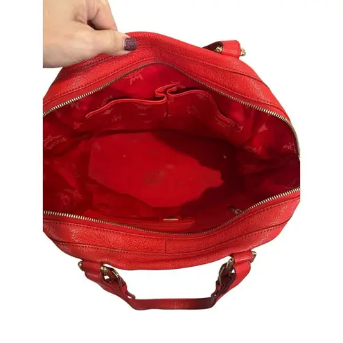 MCM Authentic Red Leather Pebble Handbag Purse Pocketbook Medium Sized READ