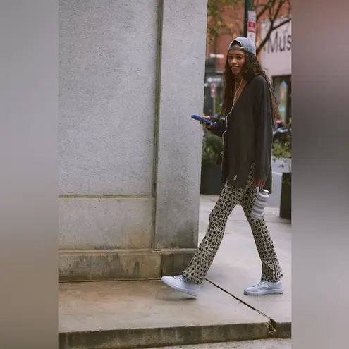 Free People Movement FP Movement by Free People Geometric Flare Pants in Tan and Blue