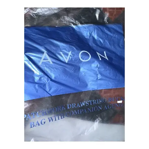 Avon Vintage Patchwork Drawstring Bucket Bag Brown Faux Leather Alligator Emboss - Image 5