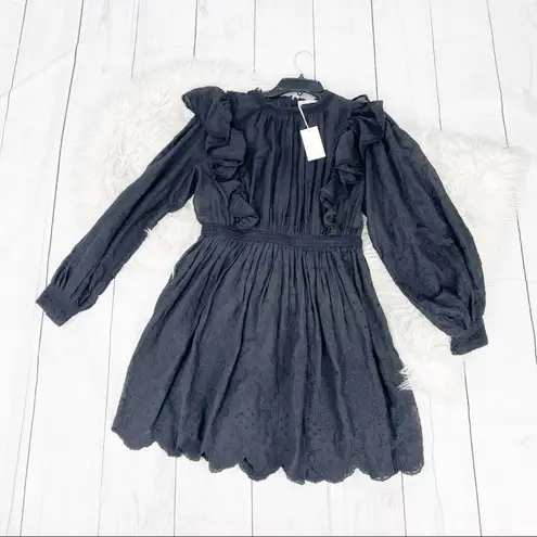 Ulla Johnson Womens Dorithie Embroidered florals Round Neck Dress in Noir Size 8