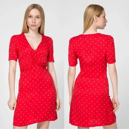 Maje • Ripia Twist-front Polka-dot Floral-jacquard Mini Dress red Rouge