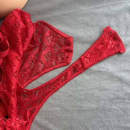 New Body Rage Size 3X Plus Red Charm Bodysuit Underwire Lined Cups Sheer Lace