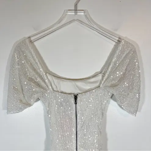 Hello Molly NWT  FREQUENT THE CLUB DRESS WHITE off shoulder mini sequin sz small