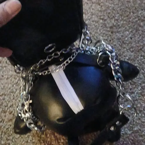 Black Faux Leather Chain Bear Purse Silver