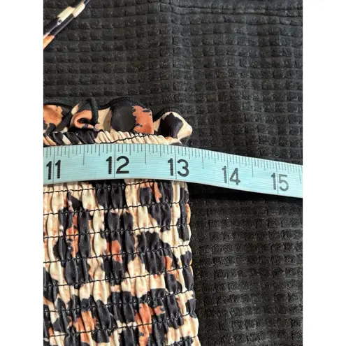 Leopard Print Black/Biege No Brand Bikini Top Ruffle Padded Adj Straps Size M Tan Size M