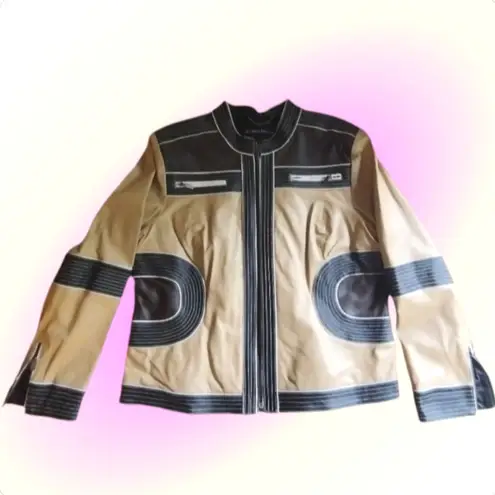 Pamela McCoy color block leather moto jacket Black Size XL