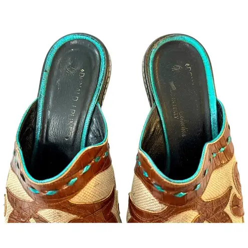 Donald Pliner DONALD J. PLINER Juno Leather Brown Turquoise Western Couture Italian Mules 7M
