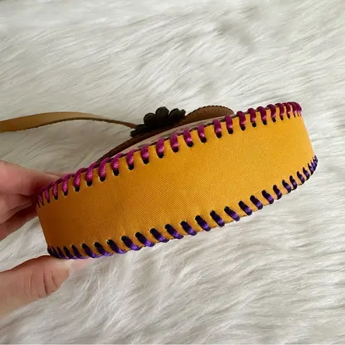 Handmade Boho Mexican Leather Floral Mini Crossbody Bag Brown