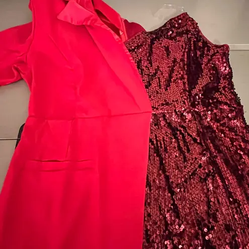 Women's Tuxedo One Shoulder Sequins Dress Size XL Red