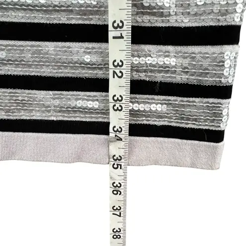 Renee C Sequin Sweater Dress Womens M White Black Stripe Silver Party Holiday Size M