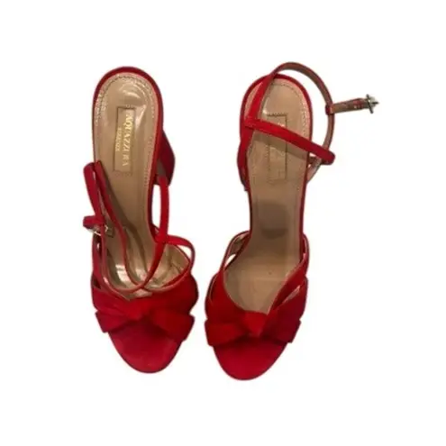 Aquazzura Red Suede Bow Platform High Heel Sandals Women's Size 39