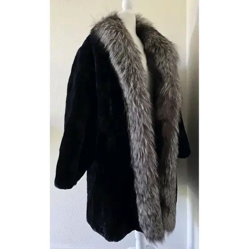 Sheared Beaver Fur Coat Black Fox Fur Ruff Women Size Large Unbranded Initialed