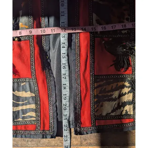Vintage Allure Maximalist Jacket M Red Animal Print Patchwork Tassel Size M