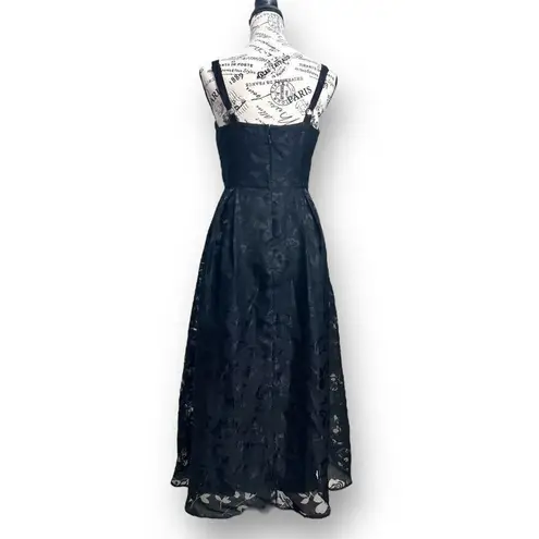 Lulus Flirtatious Crush Black Burnout Floral Pleated Bow Midi Dress Whimsygoth S