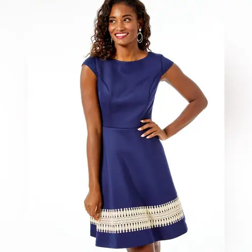 Lilly Pulitzer  | Klara - Navy W/Gold Embroidery Fit & Flare Scuba Ponte Dress