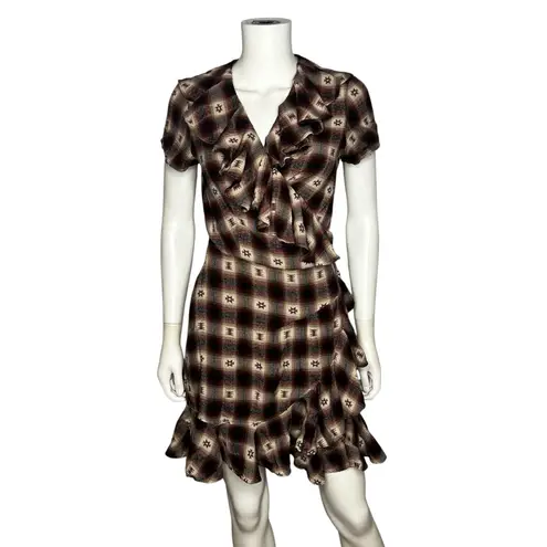 Ralph Lauren Denim & Supply Plaid Flannel Ruffle Wrap Dress Red Blue Size M Size M