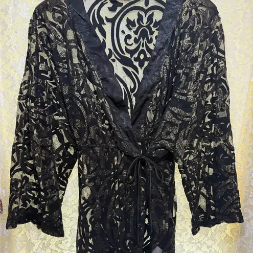 Solemio Black Gold burnout paisley kimono cardigan s/m satin
