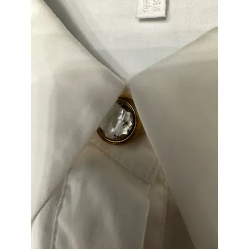 Escada Sport Button Down Top White Long Sleeve Embroidered Logo Size L