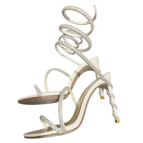 Rene Caovilla Crystal Stripy Sandal Heel Size 35 (Fits US 6 $1,730 worn once Silver
