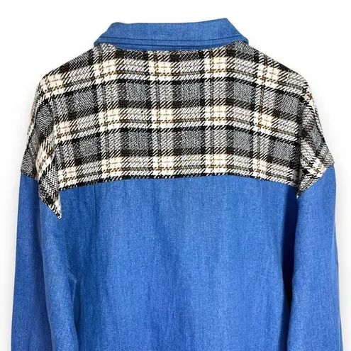 Chambray Denim & Plaid Flannel Shacket | Women's Plus Size 2X | Unbranded Jacket Blue