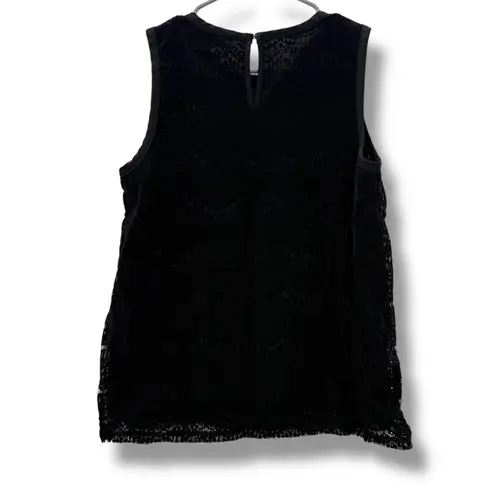 Loft Black Textured Eyelet Velvet Sleeveless Keyhole Back Top Sz S