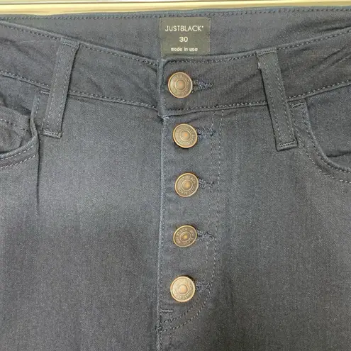 Just Black High Rise Button Fly Skinny Jeans Women’s Size 30 Dark Wash Frayed