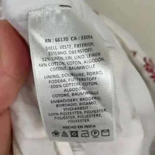 Anthropologie  Ett Twa‎ White And Red Embroidered Jadida Cropped Pant