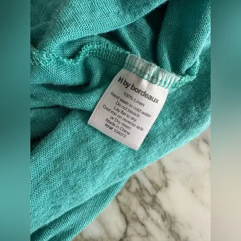 H by Bordeaux Womens Teal V-neck Ruched Side Linen Tank Top Tunic Size Small