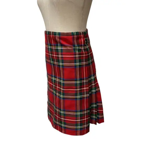 Stewart Royal Scottish Kilt Red Tartan Wrap Skirt Buckle Waist Size 9
