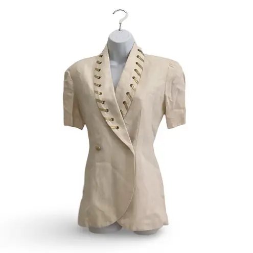 Karen Max Short Sleeve Linen Blazer Gold Size 8