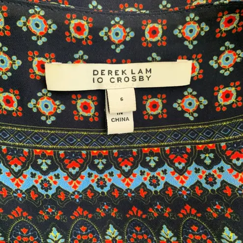 Derek Lam 10 Crosby Navy Silk Print Blouse Size 6