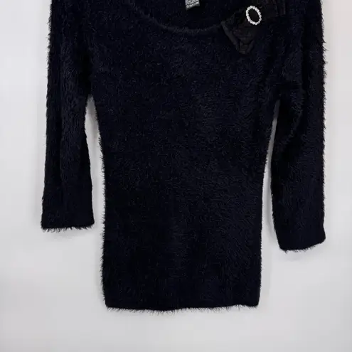 Karen Kane Vintage Y2K Sweater Womens Medium Black Eyelash Whimsigoth Lace Bow