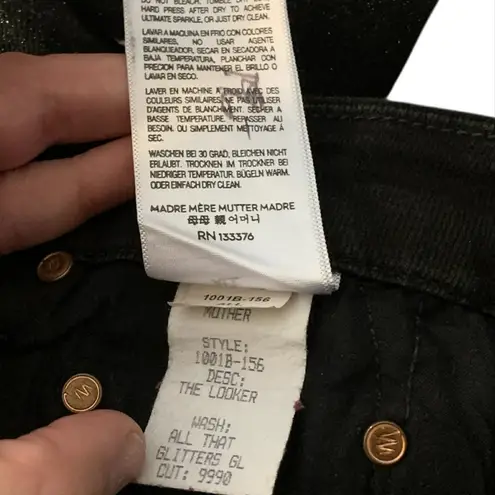 Mother Looker Black Metallic Gold Stripe Jeans 24 Glam Holiday NYE Party