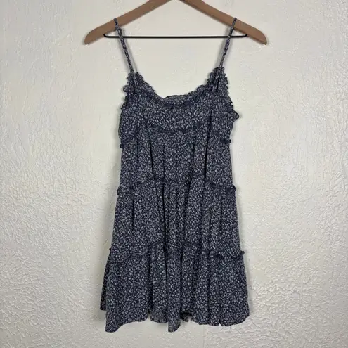 Lulus  Sitting in the Sun Navy Blue Floral Ruffled Babydoll Dress Size Small