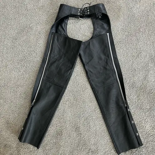 Genuine Leather Biker Chaps Black Leather Unisex Size XXS Like New