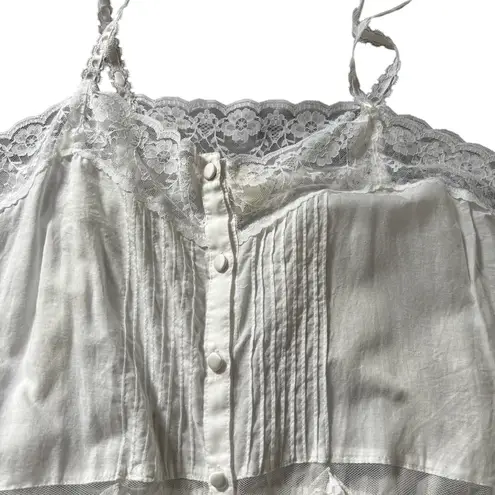 Victoria's Secret VTG  Victoria’s Secret White Cotton 1Pc Teddy Sz M Lace Pleating Satin Buttons