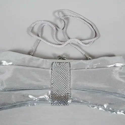 Kate Landry Silver Bow-Tie Clasp Purse with Metallic Mesh Detail and Rope Strap