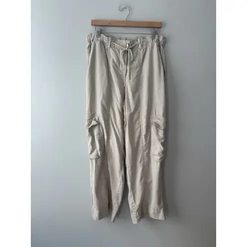 Quince Women's Vintage Wash Tencel Drawstring Cargo Pants Size Large In Shale