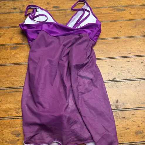 Purple Tankini Swimsuit Tummy Control Shirred Skirt V Neck L Size L