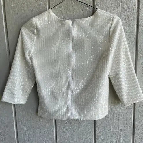 Camilyn Beth Sequin Allover Blouse 3/4 Sleeve in White Bridal Size 4