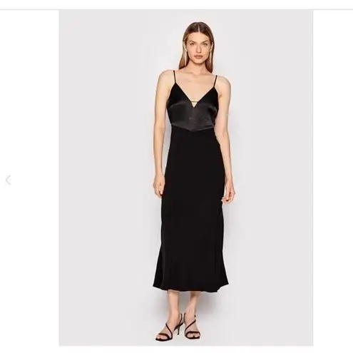 Ba&sh NEW Sz XS Ninon Satin Midi Slip Dress Open Back Cut Out Black
